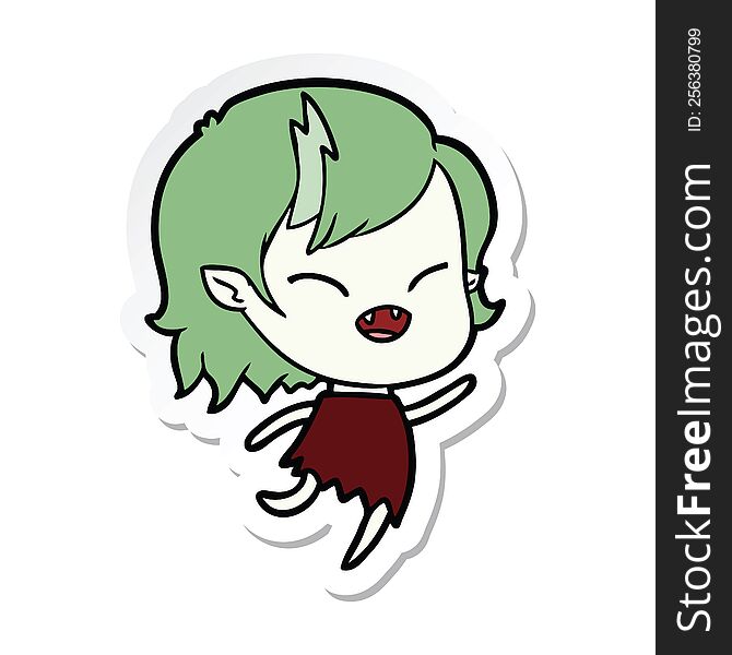Sticker Of A Cartoon Laughing Vampire Girl