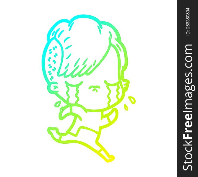 cold gradient line drawing of a cartoon crying girl wearing space clothes
