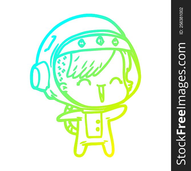 Cold Gradient Line Drawing Happy Cartoon Space Girl