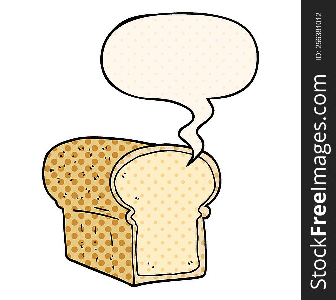 cartoon loaf of bread with speech bubble in comic book style