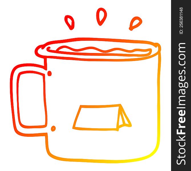 warm gradient line drawing of a cartoon camping mug