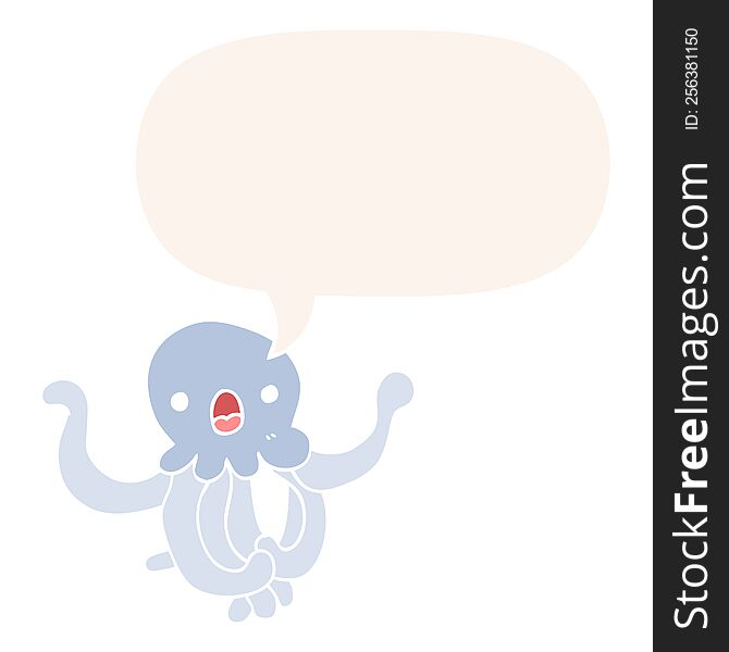 Cartoon Jellyfish And Speech Bubble In Retro Style