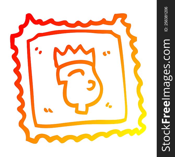warm gradient line drawing of a cartoon stamp with royal face