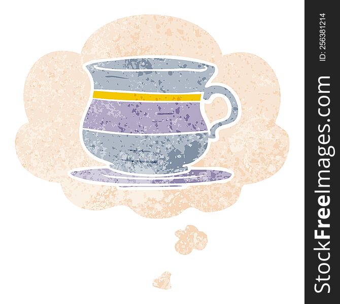 Cartoon Old Tea Cup And Thought Bubble In Retro Textured Style