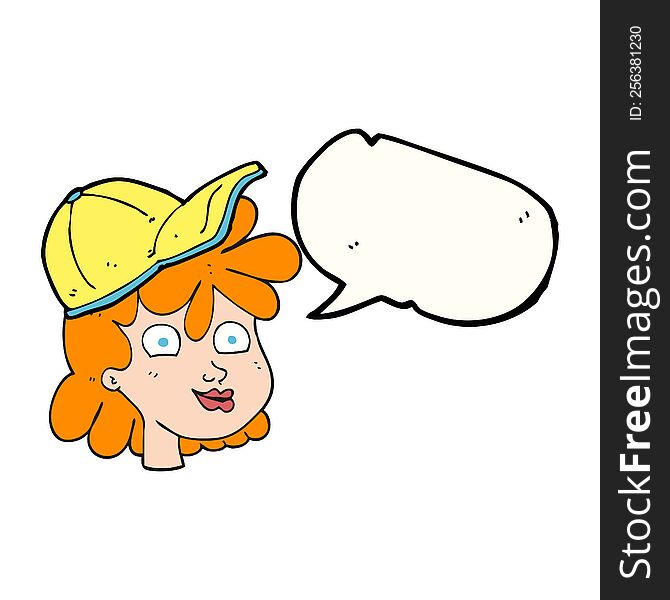 Speech Bubble Cartoon Female Face Wearing Cap