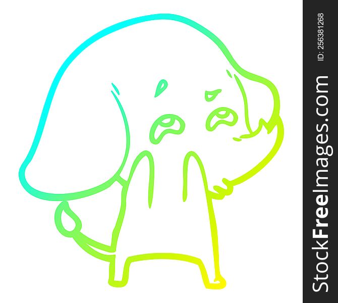 Cold Gradient Line Drawing Cartoon Elephant Remembering