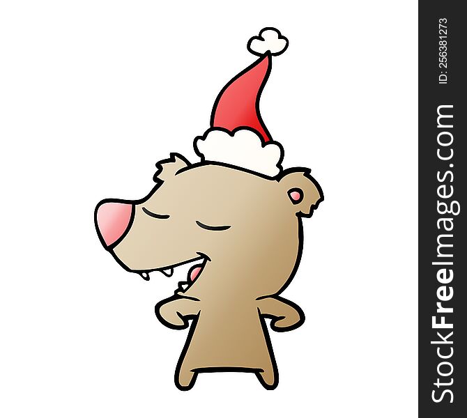 Gradient Cartoon Of A Bear Wearing Santa Hat