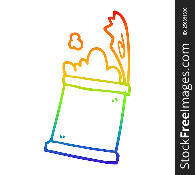 rainbow gradient line drawing of a cartoon open can of food