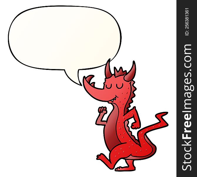 Cartoon Cute Dragon And Speech Bubble In Smooth Gradient Style