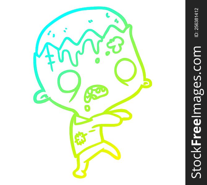 Cold Gradient Line Drawing Cute Cartoon Zombie