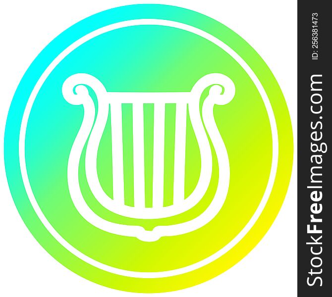 musical instrument harp circular icon with cool gradient finish. musical instrument harp circular icon with cool gradient finish