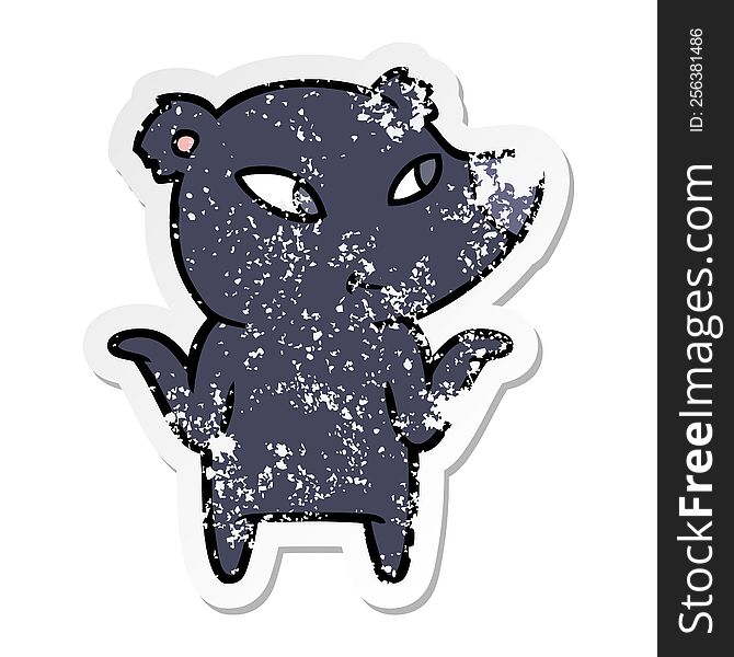 Distressed Sticker Of A Cute Cartoon Bear Shrugging Shoulders