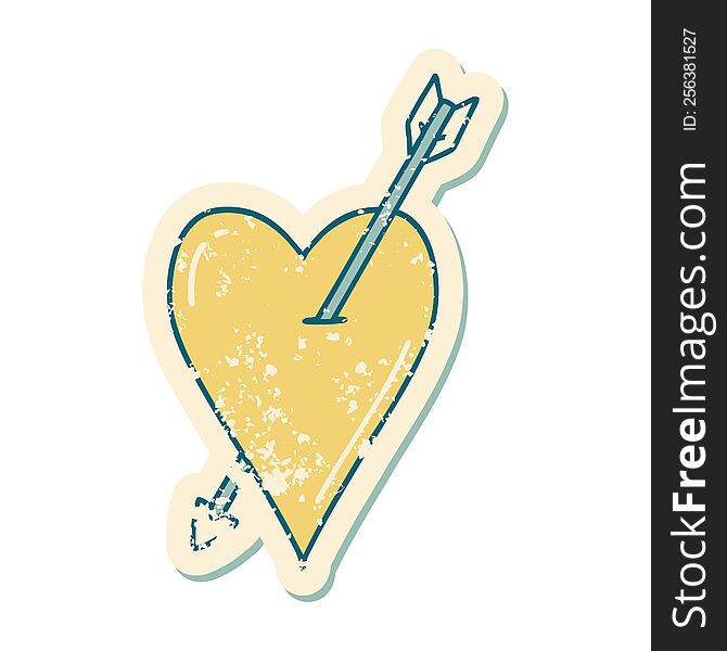 Distressed Sticker Tattoo Style Icon Of An Arrow And Heart