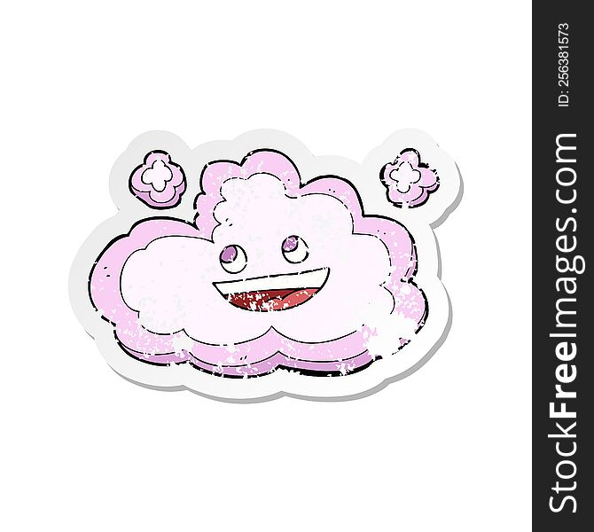Retro Distressed Sticker Of A Cartoon Happy Pink Cloud