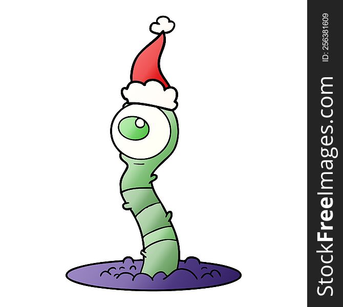 hand drawn gradient cartoon of a alien swamp monster wearing santa hat
