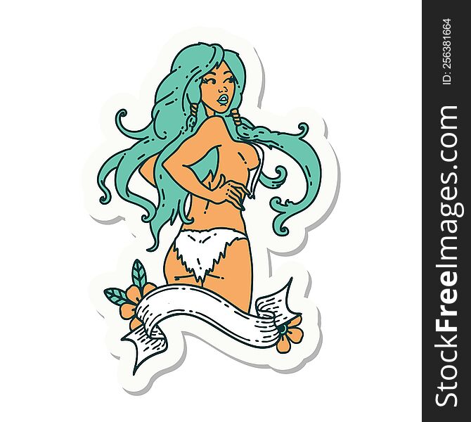 Tattoo Sticker Of A Pinup Viking Girl With Banner