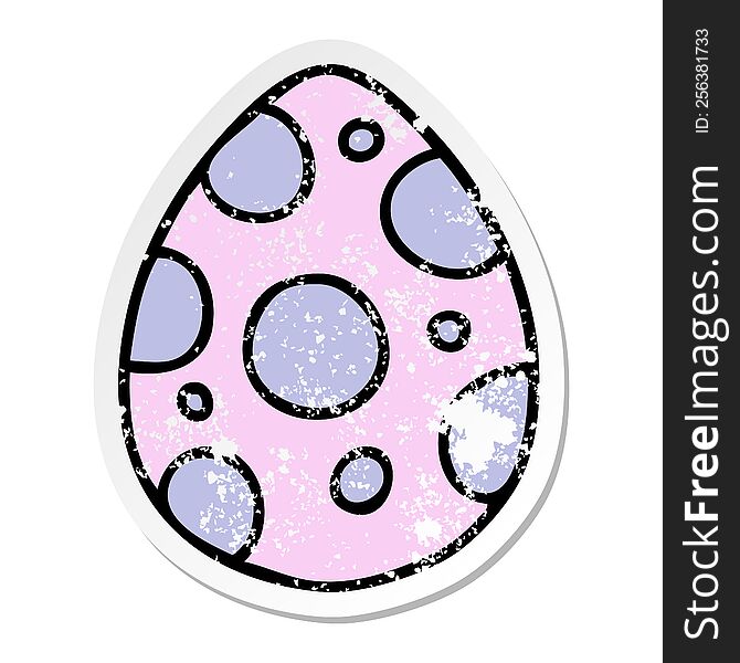 distressed sticker of a quirky hand drawn cartoon easter egg