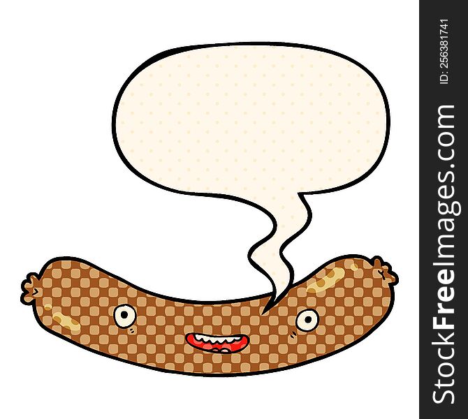 cartoon sausage with speech bubble in comic book style