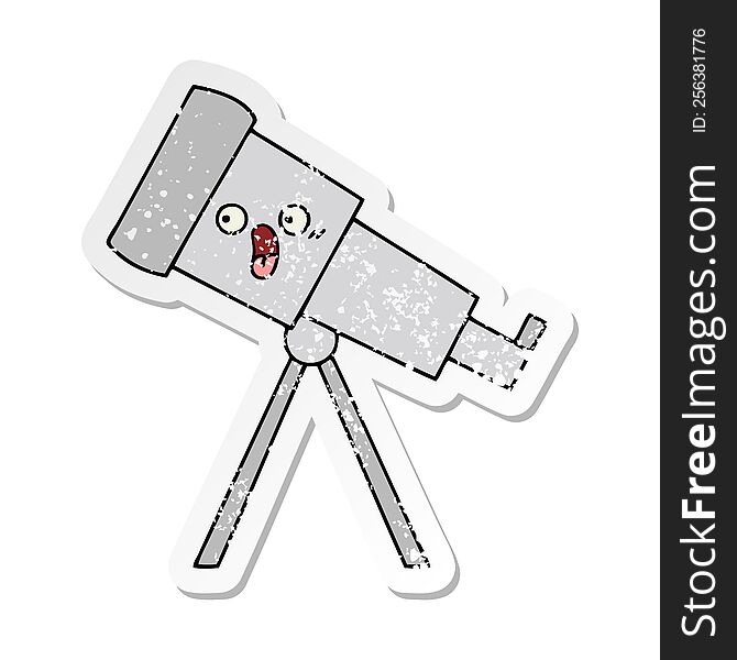 distressed sticker of a cute cartoon telescope