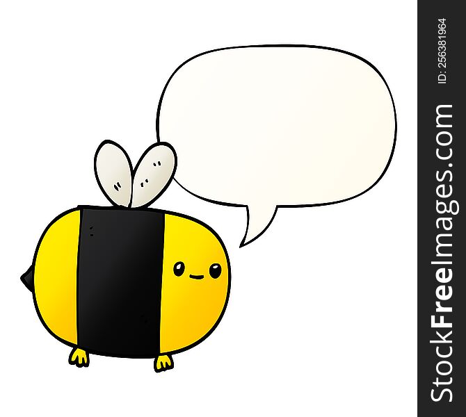 cute cartoon bee with speech bubble in smooth gradient style