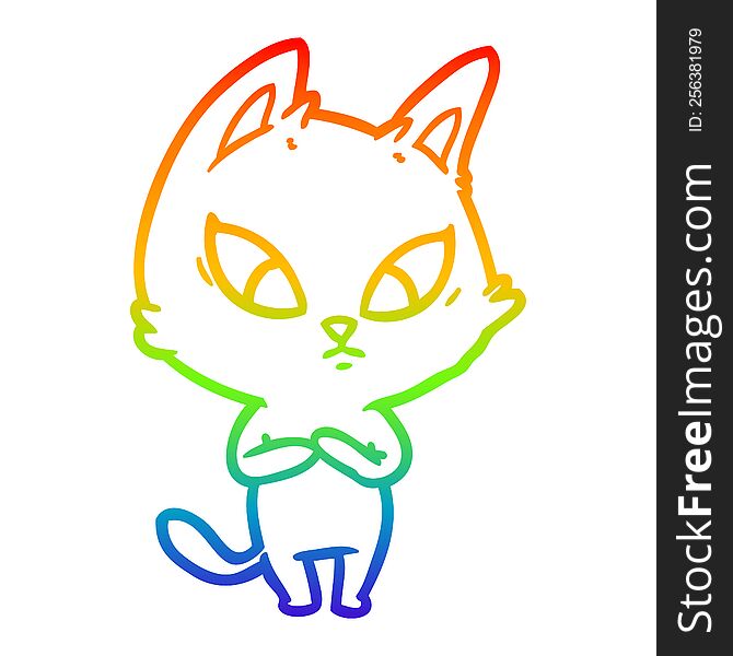 Rainbow Gradient Line Drawing Confused Cartoon Cat