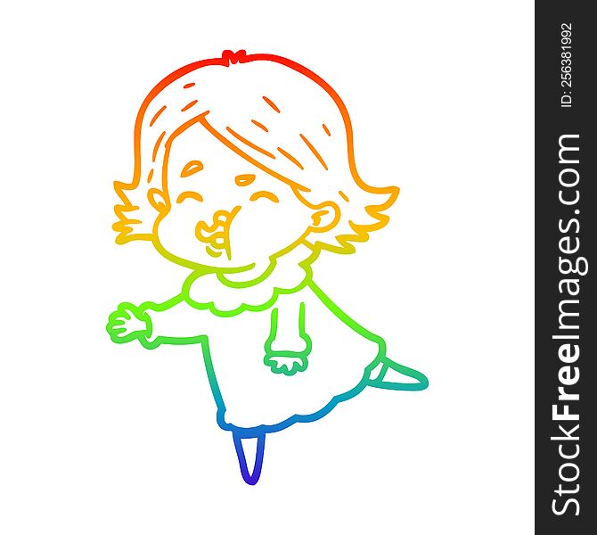 rainbow gradient line drawing cartoon girl pulling face