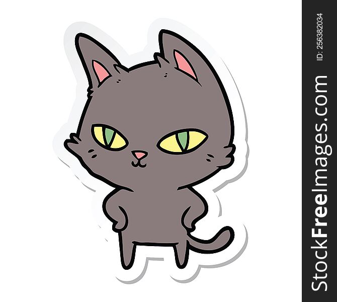 sticker of a cartoon cat with bright eyes