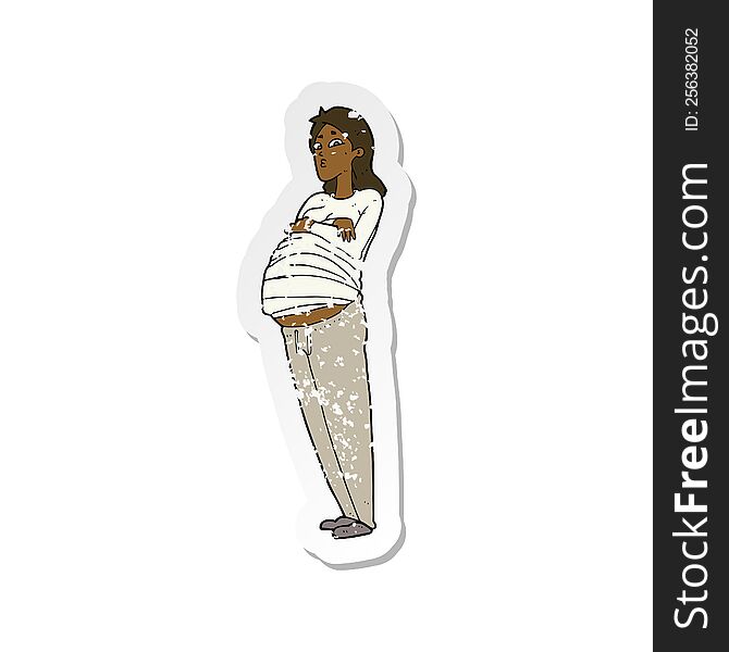 retro distressed sticker of a cartoon pregnant woman