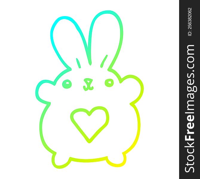 cold gradient line drawing of a cute cartoon rabbit with love heart