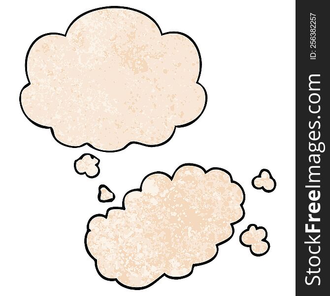 Cartoon Puff Of Smoke And Thought Bubble In Grunge Texture Pattern Style