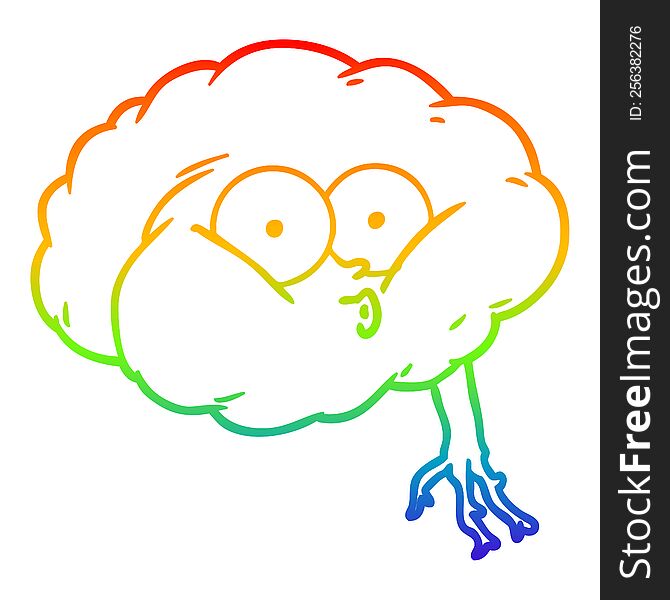 rainbow gradient line drawing of a cartoon impressed brain
