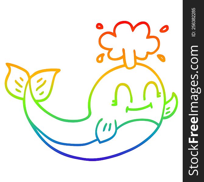 rainbow gradient line drawing of a cartoon happy whale
