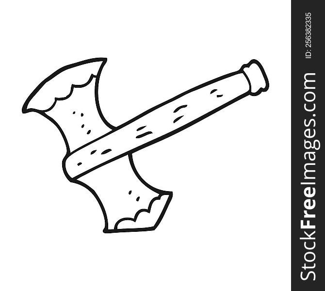 freehand drawn black and white cartoon axe