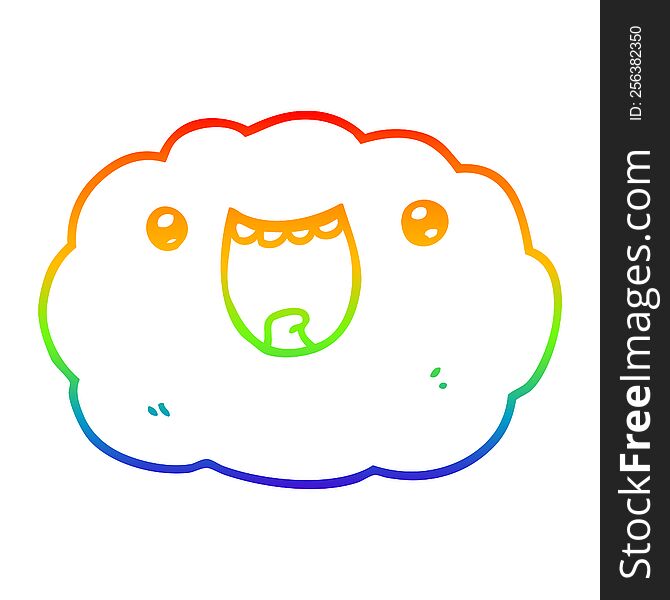 Rainbow Gradient Line Drawing Cartoon Happy Cloud