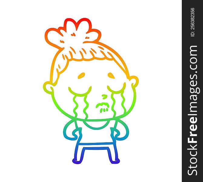 Rainbow Gradient Line Drawing Cartoon Tough Woman Crying