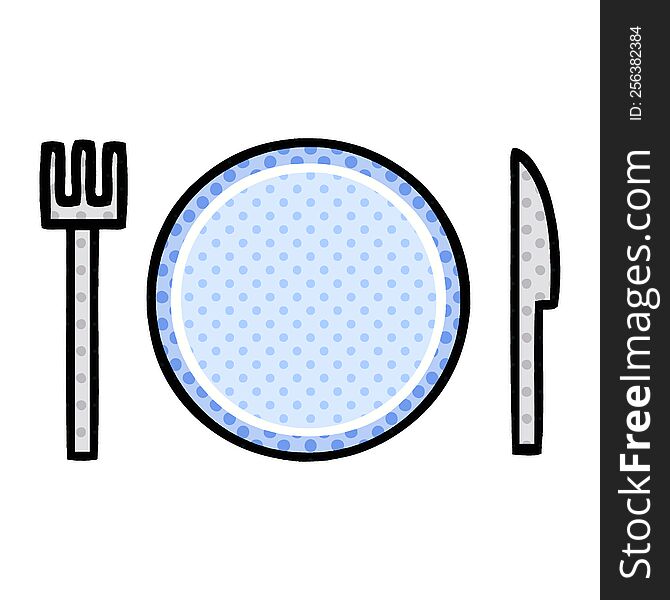 comic book style cartoon of a plate and cutlery