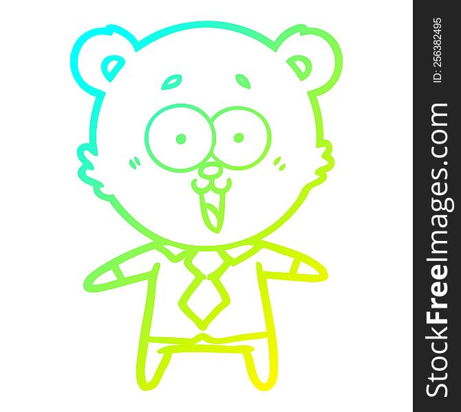cold gradient line drawing of a laughing teddy  bear cartoon in shirt and tie