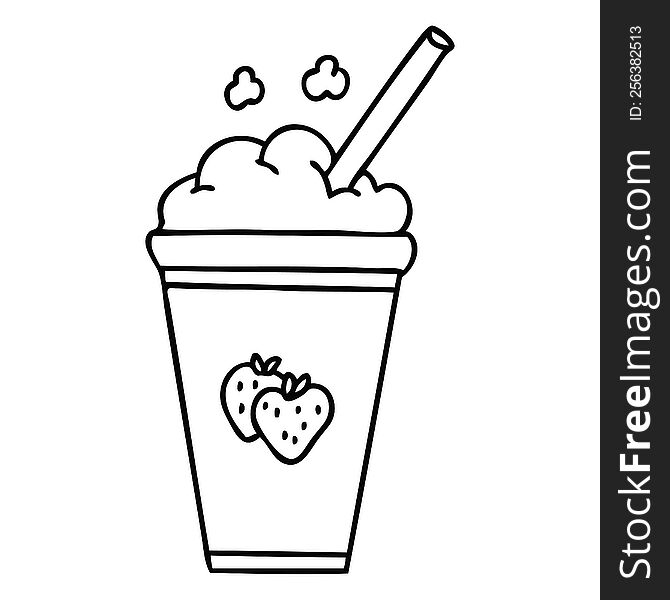 Quirky Line Drawing Cartoon Strawberry Milkshake