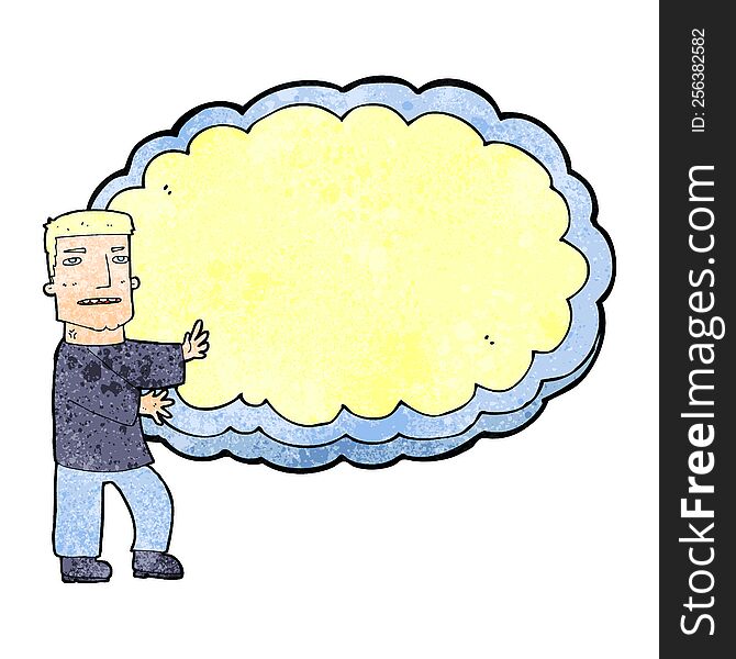 cartoon man presenting text space cloud