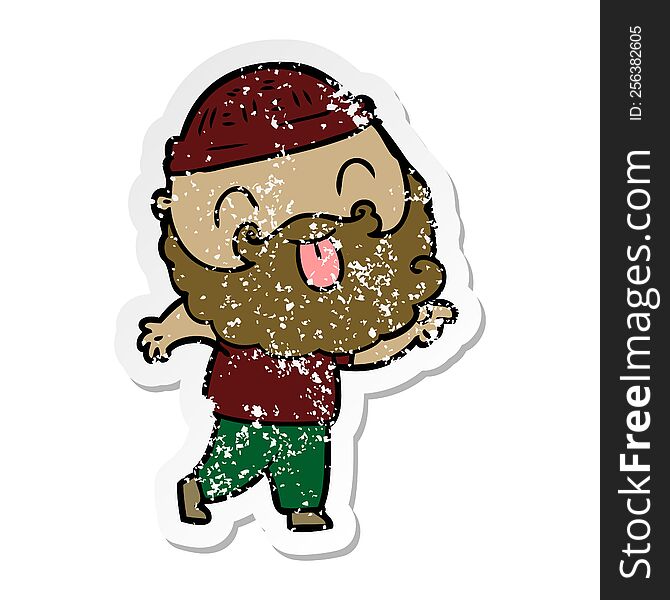 Distressed Sticker Of A Man With Beard Sticking Out Tongue
