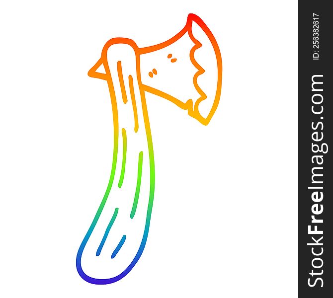 rainbow gradient line drawing of a cartoon axe