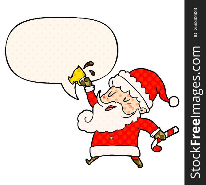 Cartoon Santa Claus And Hot Cocoa And Speech Bubble In Comic Book Style