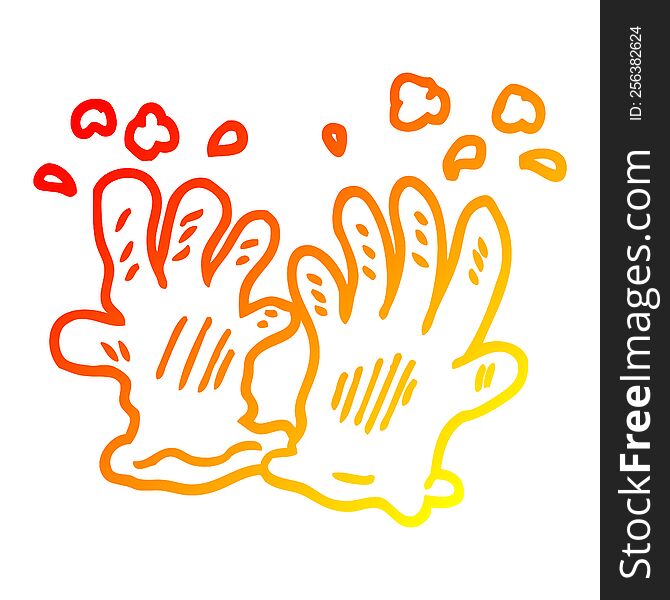 warm gradient line drawing of a cartoon garden gloves