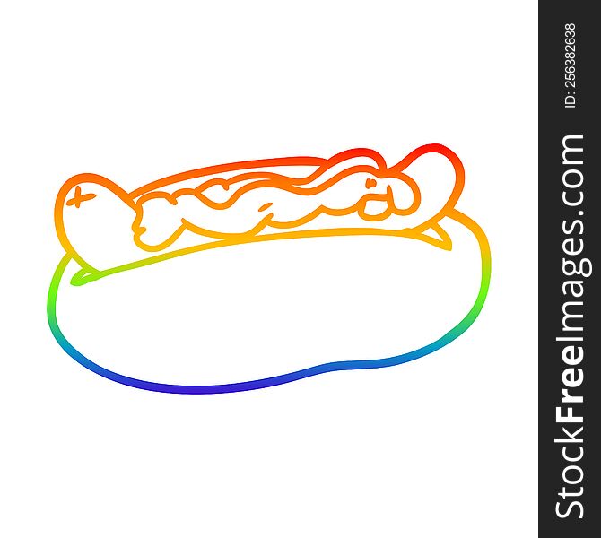Rainbow Gradient Line Drawing Hotdog With Mustard And Ketchup