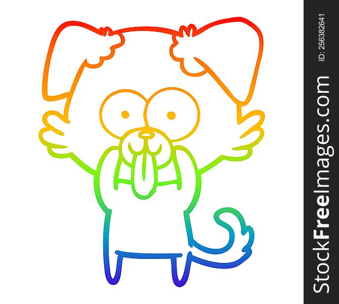 Rainbow Gradient Line Drawing Cartoon Dog With Tongue Sticking Out