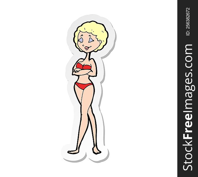 sticker of a cartoon retro woman in bikini