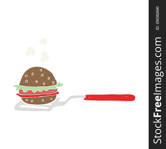 Flat Color Illustration Of A Cartoon Spatula With Burger