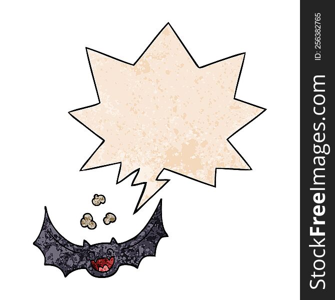 Cartoon Bat And Speech Bubble In Retro Texture Style