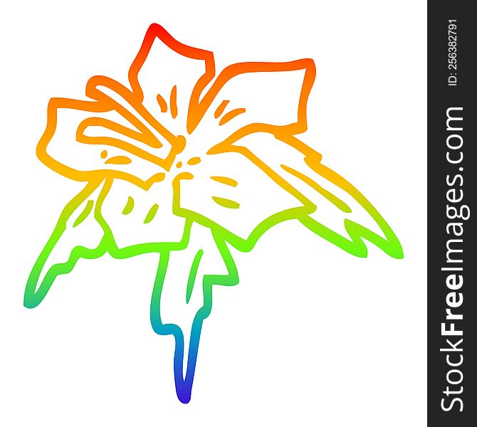 rainbow gradient line drawing of a cartoon exotic flower