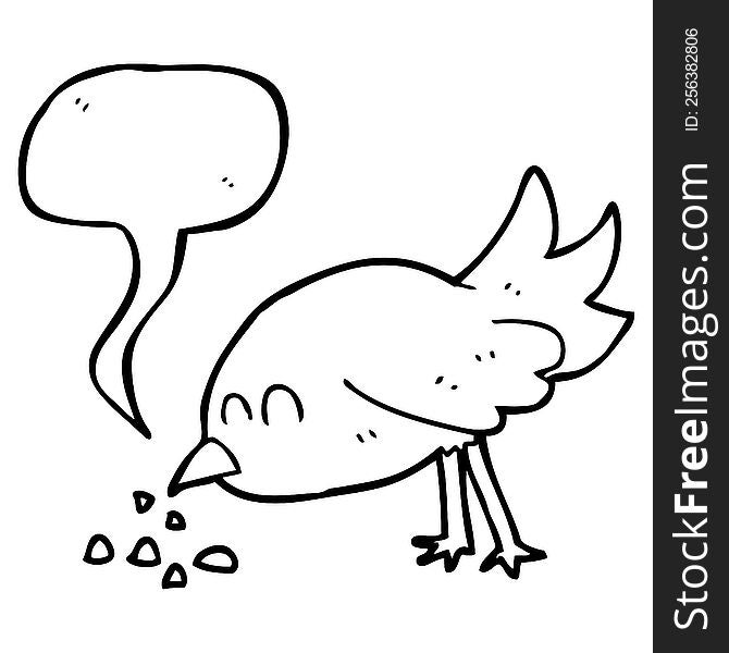 freehand drawn speech bubble cartoon bird pecking seeds